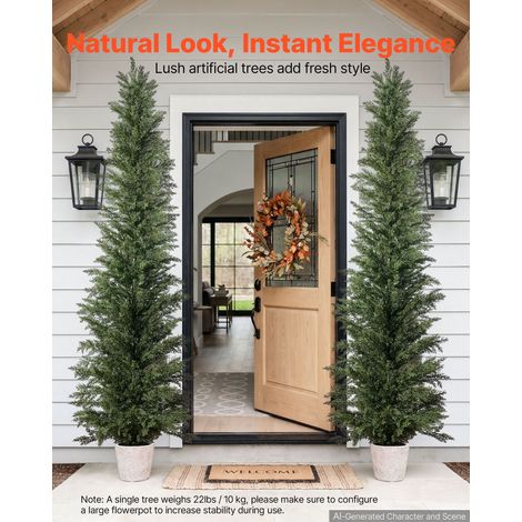 Arbre Topiaire Artificiel Cèdre 2,44 m Lot de 2, avec Pot, Faux Arbres en PE, Décoration Verte pour Intérieur et Extérieur, Porte d… (1/5)