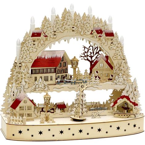 Village de Noël lumineux en bois 20 LED L. 45 cm à piles - Feeric lights & christmas (1/3)
