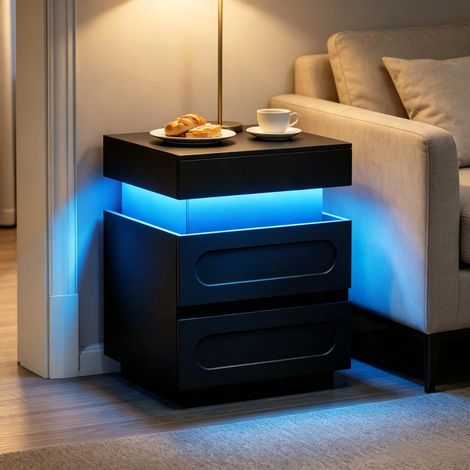 Mesa de café moderna, mesita de noche con función de carga integrada, mesa auxiliar con cajones (solo con 1 pieza de mesa auxiliar) (1/5)