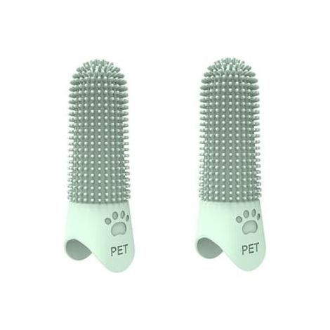 Brosses à dents à long doigt pour animaux (lot de 2) pour une hygiène bucco-dentaire efficace, compatibles avec les chiens et les chats, vertes (1/5)