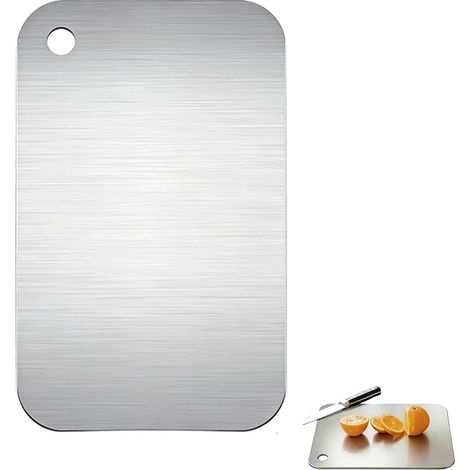 Planche à découper en titane en acier inoxydable 304, planche à découper inox double face, planche de cuisine antidérapante pour viande, fruits, légumes, fromage, camping et barbecue (1 pièce) (1/5)