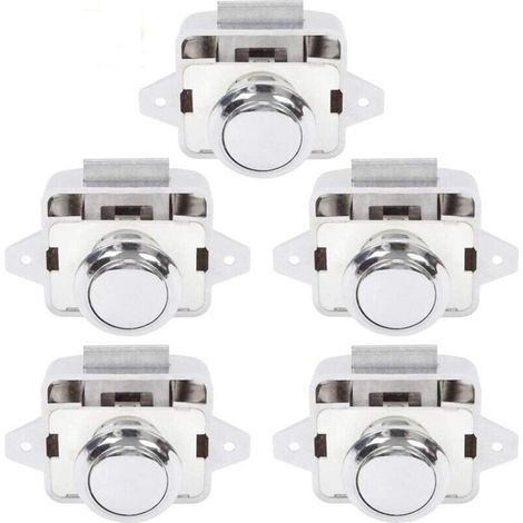 Bouton Poussoir pour Camping-Car et Caravane – Serrure à Loquet pour Porte ou Placard – Kit de 5 Pièces en Métal Argenté (1/5)