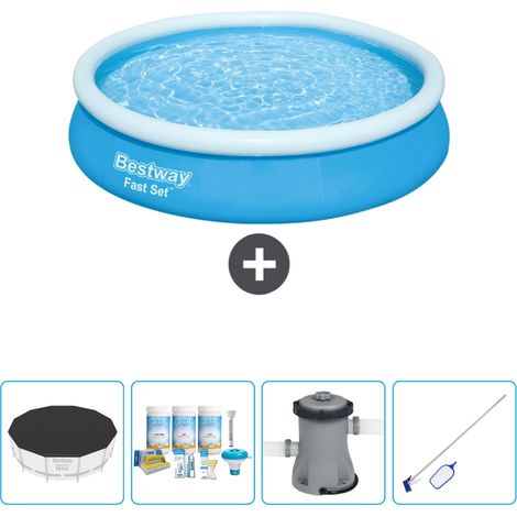 Piscine Gonflable Ronde Fast Set Bestway - 366 x 76 cm - Bleue - Incluse Accessoire CB5 (1/5)