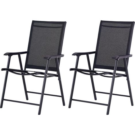 Lot de 2 chaises pliantes noires avec accoudoirs pour jardin, capacité 110 kg, 58x64x94 cm, robustes et pratiques extérieur (1/5)