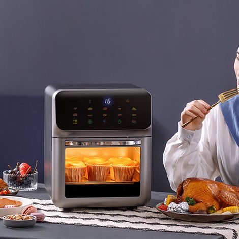 Outil Rotisserie Fryer Toaster Four à Air Convection 15L 1350W Double Paniers Grill 80-200°C Thermomètre Smart Électrique Countertop EU Plug 220V (1/4)