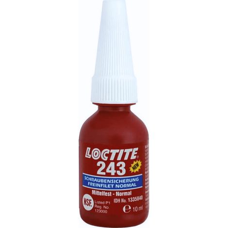 Loctite 243, adesivo blu da 10 ml per il fissaggio di filettature metalliche, media resistenza, universale, protegge dall'allentamento degli elementi dovuto alle vibrazioni, per metalli, acciaio inoss (1/2)