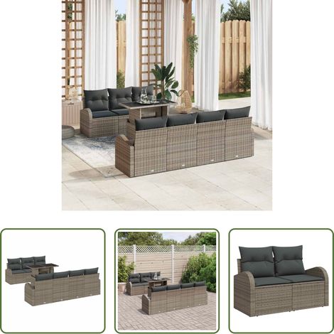 Mobilier extérieur - Ensemble de canapé de jardin avec coussin 8 pcs Gris Poly rotin (1/5)