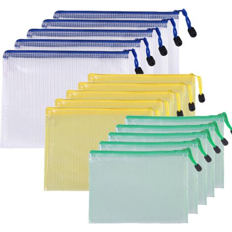Poche À Glissière En Maille - Résistante À L'Eau - Pour Documents A4 A5 A6 - Lot De 15 (1/5)