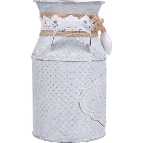 Pot de fleurs en fer forgé, compatible avec la décoration, vase à fleurs en métal blanc (1/5)