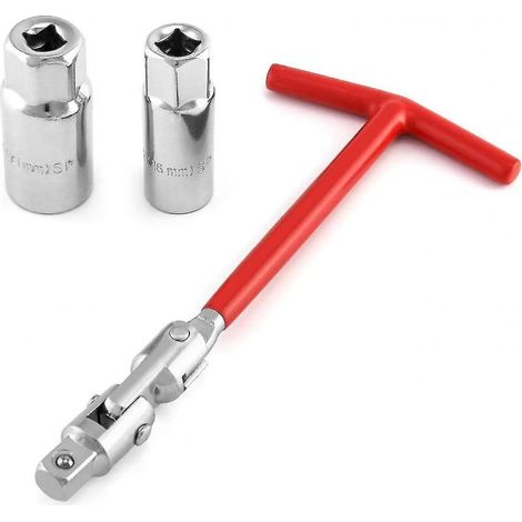 Jeu de clés à douille pour bougie d'allumage, clé de retrait de douille de bougie d'allumage à poignée en T 16 mm 21 mm (rouge) (1/5)