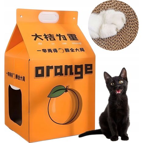 Griffoir pour chats, lit en carton, brique de lait coréen, jus d'orange (1/5)