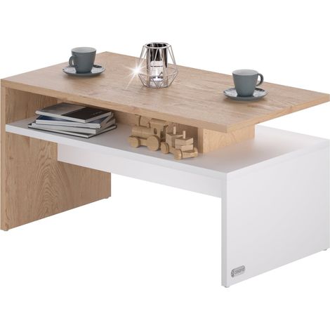 CASARIA® Couchtisch mit Ablage Stauraum 95x55x50cm Kratzfest Holz Modern Groß Wohnzimmer Sofa Couch Tisch Beistelltisch weiß sonoma eiche (1/5)