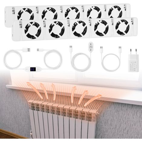 Jiubiaz Ventilateur pour radiateur Amplificateur pour radiateur Economies d'énergie Blanc Duo Set 5 ventilateurs (1/5)