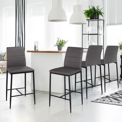 Lote de 4 taburetes ROMANE de PVC gris, diseño contemporáneo, sillas de bar tapizadas (1/5)