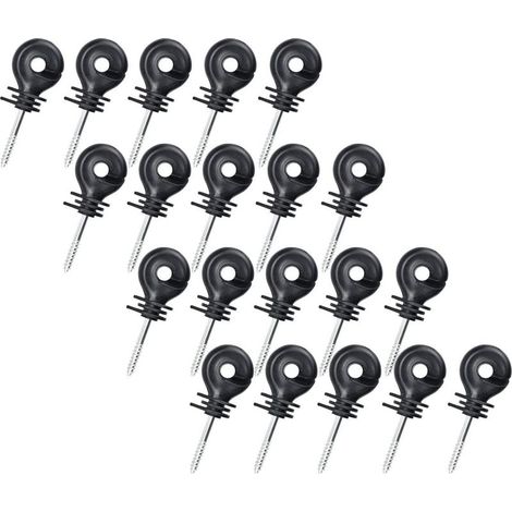 20 Stück Schraubisolatoren, Ringisolatoren, Schraubisolatoren für Elektrozäune, für Holzpfosten (Schwarz) (1/5)