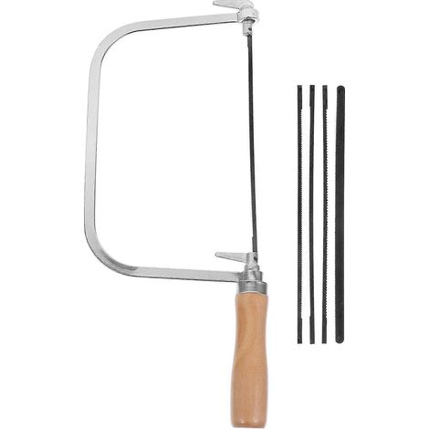 jeu de scie à chantourner avec manche en bois, outil de scie à main pour le travail du bois et lames de rechange-30.50X13.00X2.00CM