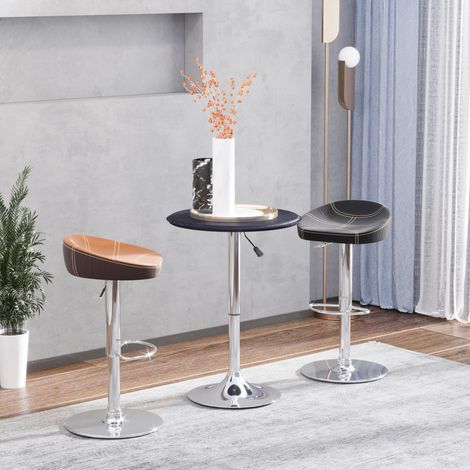 Table haute ronde réglable en hauteur, mange-debout de cuisine avec plateau noir en cuir régénéré, piètement métal chromé, rotation à 360°, pour bar et CHICFURN (1/5)