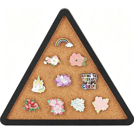 Cork Triangular Bulletin Board Display Board Cork Display Board Badge Display Black Cork Board Wall Mounted for Pin Storage (1/5)