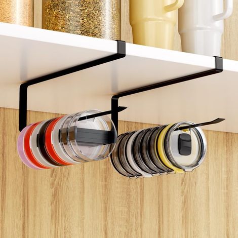 Support de rangement couvercles tasses, grande capacité, empilage horizontal, sans collage ni perçage (30 pcs, transparent)