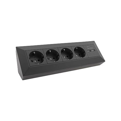 4-fach Steckdosenblock + 2x USB, schwarz, Aufbaumontage (1/5)