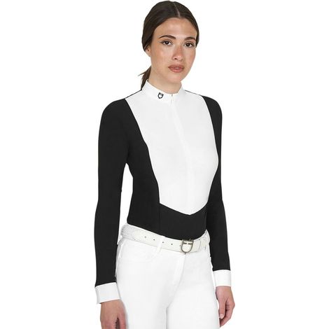 XS, Grigio Harbor mist: Polo da donna equitazione slim fit in tessuto tecnico a maniche lunghe (1/5)