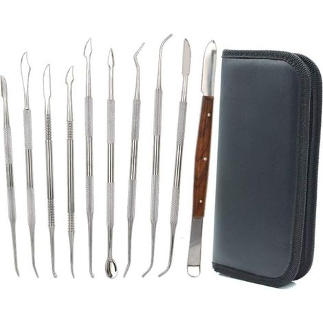 10 outils de sculpture à la cire en acier inoxydable à double extrémité pour sculpture et sculpture en argile,kit d'outils de bricolage sculpture en poterie,spatule burin et étui de transport pour-Fei (1/4)