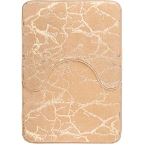 Tapis de bain Marlene, lot de 2, beige, élégant, doré, doux et moelleux (1/4)