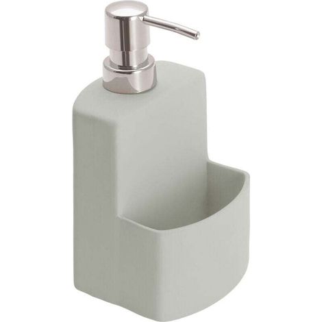 Distributeur liquide vaisselle, distributeur liquide vaisselle porte éponge, Festival, capacité de 380 ml, Céramique, 10x18x10 cm, gris (1/4)