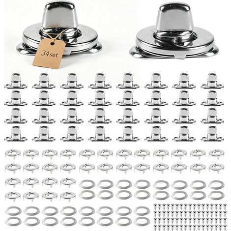 34 Pièces Attache à Vis Rotative Fixation Bâche, Renfort Œillet avec Vis de Fixation et Bouton Tournant, Accessoire Maintien Polyvalent pour Bâche Auto Remorque en Alliage de Zinc (1/5)