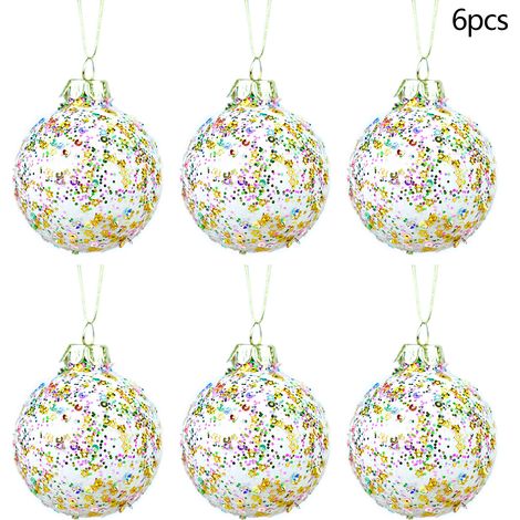 Set mit 6 weißen Glitzerkugeln zum Aufhängen, ideal zum Dekorieren eines Weihnachtsbaums oder für eine Hochzeit oder einen Geburtstag. (1/3)