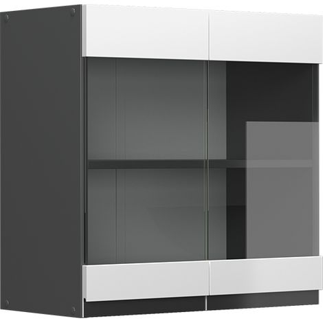 Küchenglasschrank R-Line, Weiß, 60 cm J-Shape, Vicco