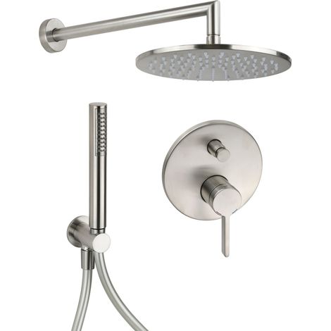 Ensemble douche complet nickel brossé mitigeur 2 voies bras et pommeau douche douchette avec raccord Pollini Lumea KITLUMEA1NS (1/5)