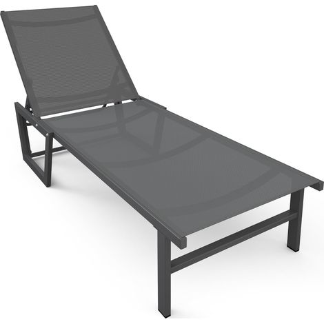 VOUNOT® Lettino Prendisole in Textilene Schienale Reclinabile a 5 Posizioni, Sdraio da Giardino con Portata Max 180 kg, Grigio