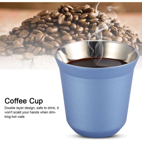 Tasse à café/bière/thé à double paroi en acier inoxydable 85 ml pour bouteille (bleu) (1/5)