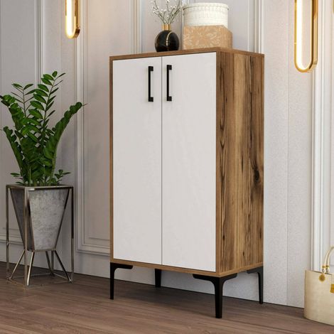 Dmora - Schuhschrank Dmarrull, Schuhregal, Mehrzweck-Eingangsgarderobe, Möbel für Schuhe, 60x35h111 cm, Walnuss und Weiß (1/5)