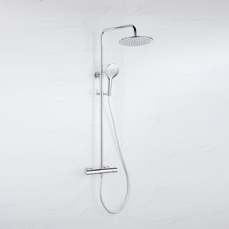 FugaFlow Eccelente Ensemble d'accessoires pour douche de pluie - thermostatique - pomme de douche principale 30cm - flexible lisse - douchette ronde - (1/4)
