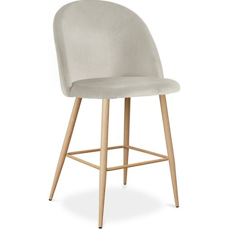 Velvet Upholstered Stool - Scandinavian Design - 66cm - Evelyne Light grey (1/5)