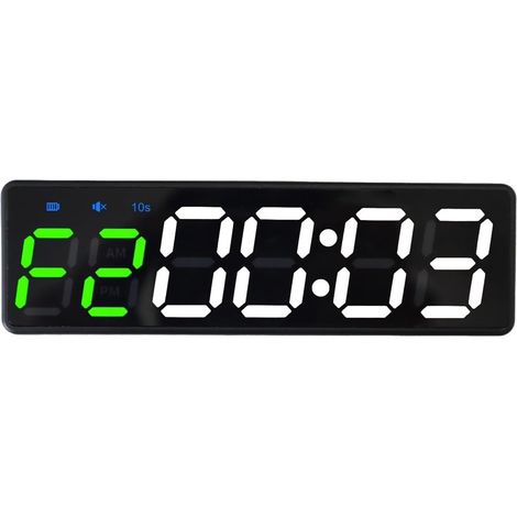 Grande horloge LED numérique surdimensionnée LED Gym Workout Interval Timer Training Fitness Chronomètre Minuterie Horloge avec batterie et aimant Étagère ou support mural ( Color : Green and White , (1/5)