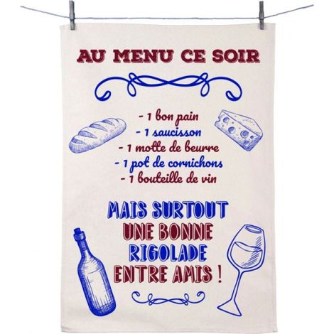 Essuie main - Au menu ce soir - en coton décoré
