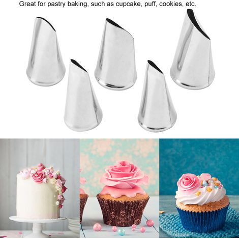 Ensemble de 5 douilles à pâtisserie en acier inoxydable pour décorer gâteaux, cupcakes et crèmes pâtissières. (1/5)