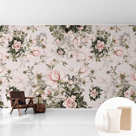 Tapete Vliestapete mit Kleber für Wohnzimmer Schlafzimmer Küche - Wanddekoration Blumenmuster 416x254 cm (1/5)