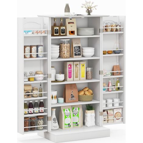 COSTWAY Armario de Cocina, Gabinete de Despensa con 2 Puertas y 16 Estantes, Mueble de Almacenamiento con Dispositivos Antivuelco, Moderno Armario de Despensa para Cocina, Salón, Comedor, Blanco (1/5)