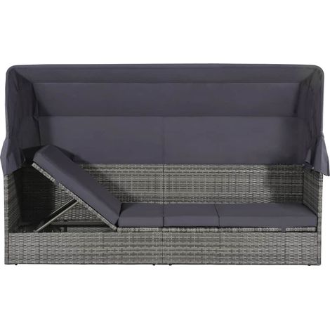 vidaXL Cama de jardín con toldo 205x62 cm ratán sintético gris (1/2)
