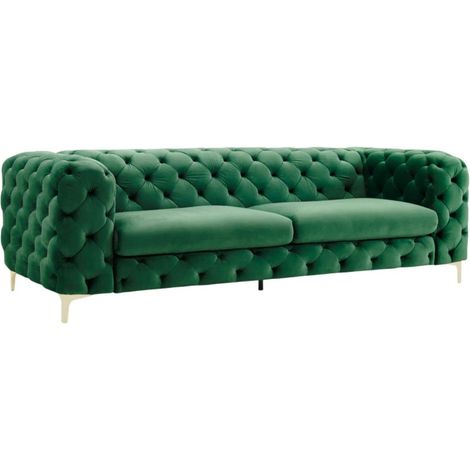 Divano dritto VELENA verde smeraldo – Divano barocco in velluto con piedi in metallo dorato