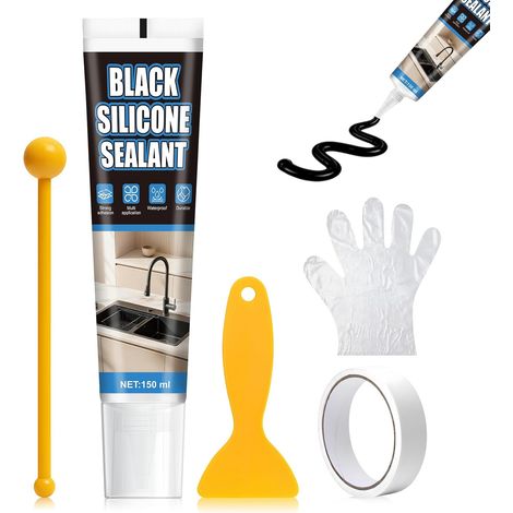 150ml Joint Salle de Bain,Joint Silicone noir pour Bains et Cuisines Bonne ÉtanchéIté Joint de Douche,Forte Adhérence,Silicone Noir Salle de Bain,Silicone Noir pour Cadres, Comptoirs (1/5)
