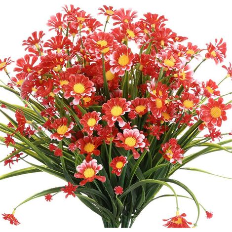 Fleurs Artificielles - Marguerites Simulées - Tige Flexible 35 cm - Bouquet 15 Fleurs - Blanc Rouge Violet Rose Chaude Orange Jaune - Décoration Intérieure Extérieure Mariage Fête (1/5)