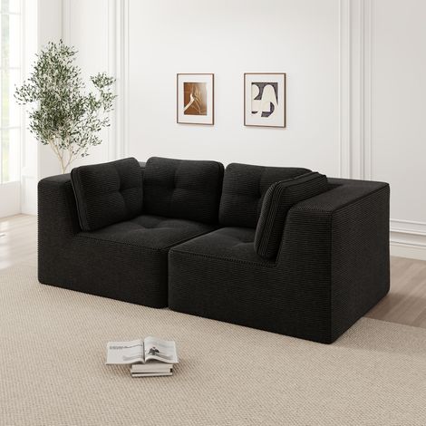 Modulares Ecksofa (208x104x69 cm), ohne Gestell, 32D Schaumstoff, Cordstoff, Schwarz (1/5)