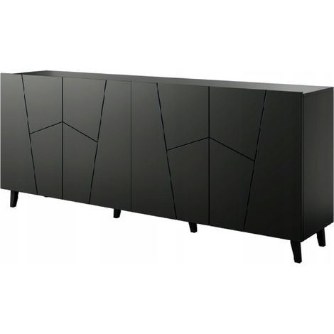 Commode de rangement Meuble universel 200x82x42 cm Noir mat VISO sur pieds (1/3)