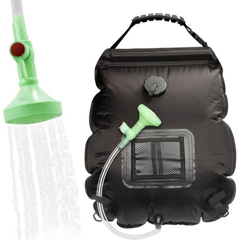 Sac de Douche Solaire Camping, 20L Solaire Sac de Douche Portable Pliant Extérieur pour Douche Température 45 °C avec Commutable Tête de Douche Chauffe Eau Solaire pour Randonnée - Noir (1/5)