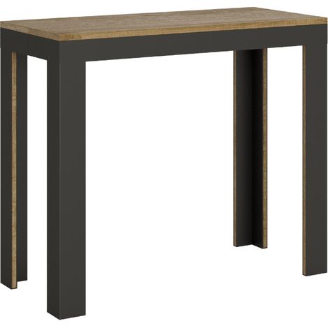 Console extensible bois pieds bois et acier anthracite Liva evolution 4 pieds 3 rallonges-Naturel-4 pieds-3 rallonges (1/5)